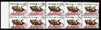 2429a 25c Christmas Sleigh Booklet Pane of 10 F-VF Mint NH #2429a