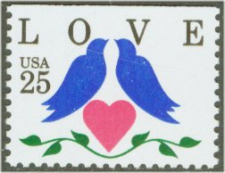 2441 25c Love-Doves  Heart from Booklet Used Single #2441used