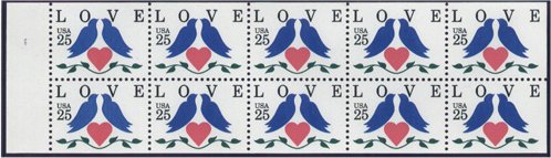 2441a 25c Love-Doves  Heart Booklet Pane F-VF Mint NH #2441abk