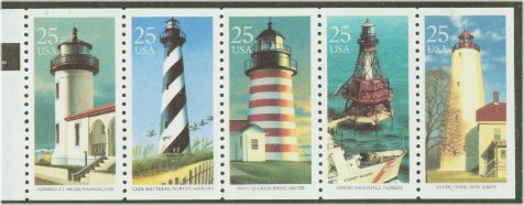 2470-4 25c Lighthouses Set of 5 Used Singles #2470usg