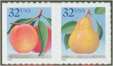 2493-4 32c Peach -Pear Self Adhesive.Singles F-VF Mint NH #2493-4sg