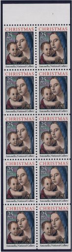 2514a 25c Christmas,Madonna Booklet Pane F-VF Mint NH #2514a