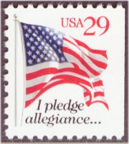 2594a 29c Pledge, Red 29c Unfolded Booklet Pane F-VF Mint NH #2594a