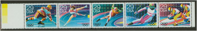 2611-5 29c Winter Olympics Attached strip of 5 Used #2611-5usg