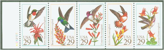 2642-6 29c Hummingbirds Strip of 5 Used #2642-6attu