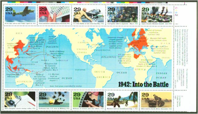 2697 29c World War II Souvenir Sheet Used #2697used