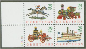 2715-8a 29c Christmas Toy, Unfolded Booklet Pane F-VF Mint NH #2718a