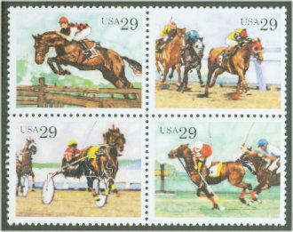 2756-9 29c Sports Horses Block of 4 Used #2756-9attu