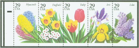 2760-4 29c Garden Flowers 5 attached F-VF Mint NH #2760-4nh