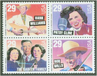 2771-4 29c Country Music F-VF Mint NH Top Plate Block of 8 #2771-4pb8