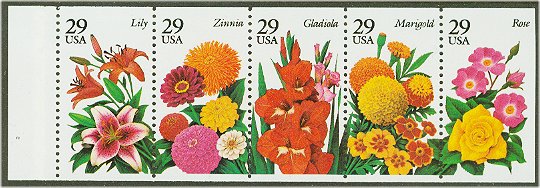 2829-33 29c Garden Flowers Attached strip of 5 Mint NH #2829-33attu