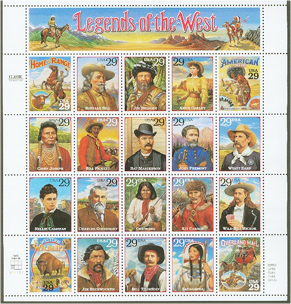 2869 29c Legends of The West Sheet F-VF Mint NH #2869ss