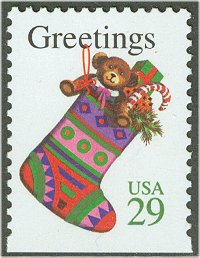 2872a 29c Christmas Stocking Booklet Pane of 20 F-VF Mint NH #2872a