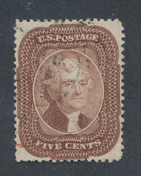 29 5c Jefferson, brown Type I  Used F-VF #29used