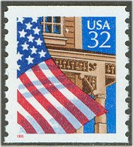 2913 32c Flag over Porch (BEP) Plate Number Strip of 5 #2913pnc5