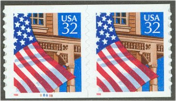 2915A 32c Flag/Porch(red 1996) SA Coil F-VF Mint NH #2915anh