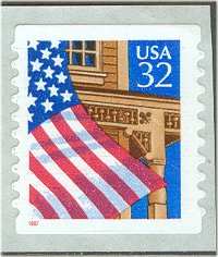 2915D 32c Flag over Porch (red 1997) Plate Number Strip of 3 #2915dpnc