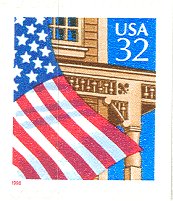 2921c 32c Flag over Porch Self Adhesive Red 1997 , Pane of 10 (1 #2921c