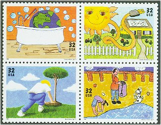 2951-4 32c Kid's Environment Attached block of 4 F-VF Mint NH #2951-4nh