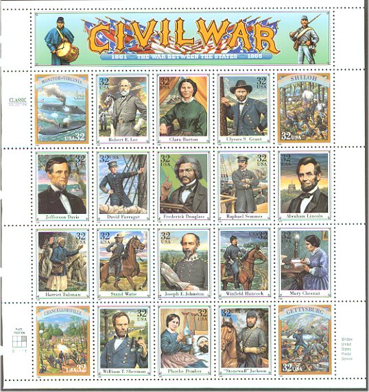 2975 32c Civil War Sheet of 20 Used #2975shused