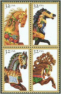 2976-9s 32c Carousel Horses Full Sheet #2976-9sh