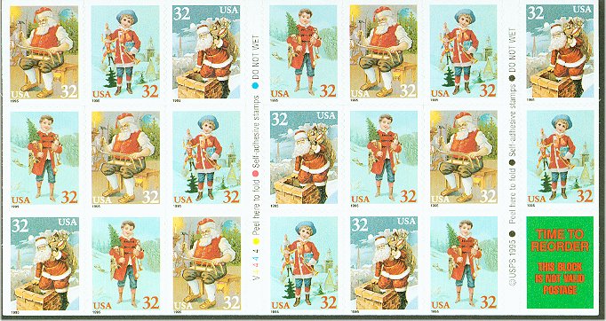 3011a 32c Santa/Children Booklet Pane F-VF Mint NH #3011a