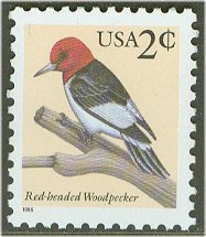 3032 2c Red Headed Woodpecker Plate Block #3032pb