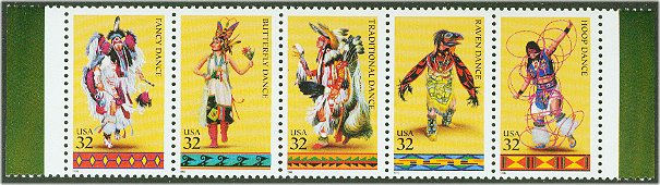 3072-6 32c Indian Dances Strip of 5 Used #3072-6attus