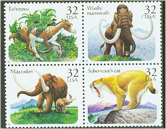 3077-80 32c Prehistoric Animals Used Block of 4 #3077-80attus