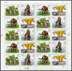 3077-80s 32c Prehistoric Animals Full Sheet of 20 Used #3077-80shus