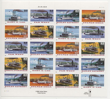3091-5bs 32c Riverboats Special Die Cut Full Sheet #3091-5bsh