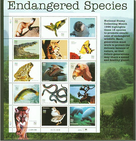3105 32c Endangered Species Sheet F-VF Mint NH #3105dh