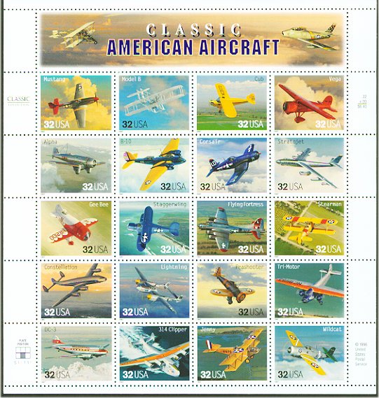 3142a-t 32c Aircraft, set of 20 Used singles  #3142a-tusg