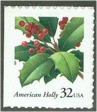 3177c 32c Holly Booklet Pane of 5 + label F-VF Mint NH #3177c