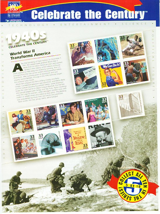 3186 1940's Celebrate The Century Sheet F-VF Mint NH #3186shnh