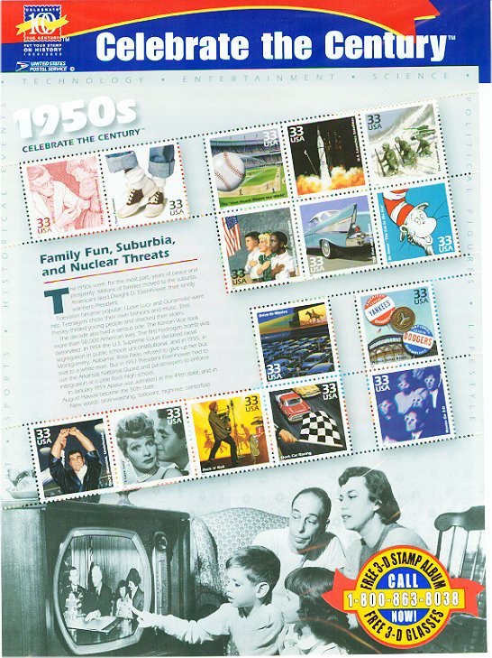 3187 1950's Celebrate The Century Sheet F-VF Mint NH #3187shnh