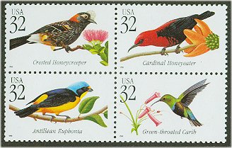 3222-5s 32c Tropical Birds Full Sheet #3222-5sh