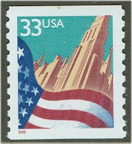 3280 33c Flag over City Water Activated Coil F-VF Mint NH #3280nh