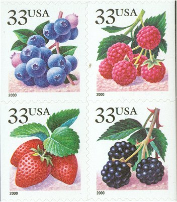 3294a-7a 33c Fruit Berries (2000) Set of 4 Used Singles #3294aused