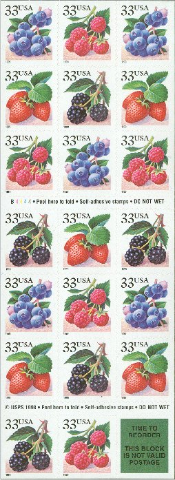 3297b 33c Fruit Berries F-VF Mint NH Booklet of 20 #3297b