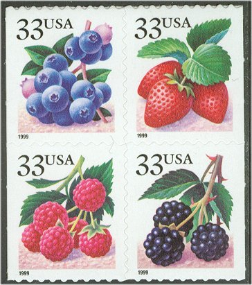 3298-3301 33c Fruit Berries from Vend Booklet F-VF Mint NH #3298-01nh