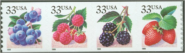 3302-05 33c Fruit Berries F-VF Mint NH Plate Number Strip of 5 #3305pnc5