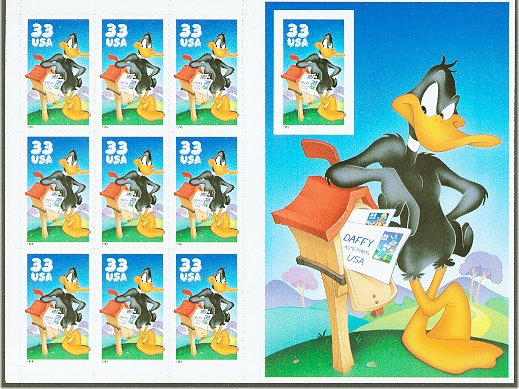 3307 Daffy Duck Pane of 10 1 stamp Imperforate F-VF Mint NH #3307shused