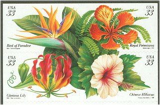 3310-13 33c Tropical Flowers F-VF Mint NH #3310-3nh