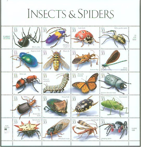 3351 33c Insects sheet F-VF Mint NH #3351sh