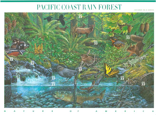 3378 33c Pacific Coast Rain Forest Set of 10 Used Singles #3378a-jusg