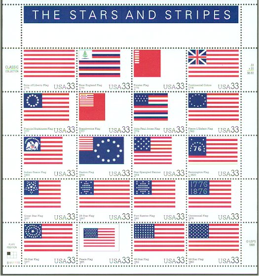 3403a-t 33c Stars  Stripes, set of 20 singles F-VF Mint NH #3403a-t_mnh