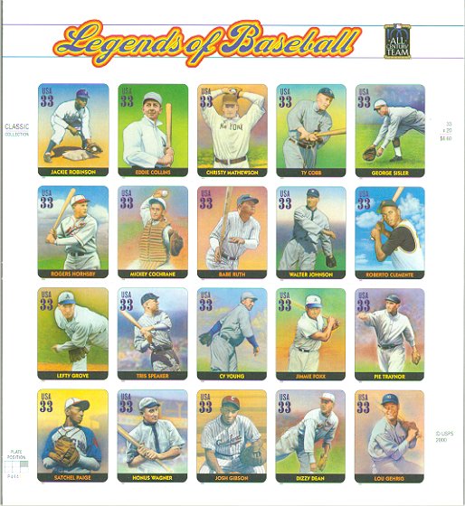 3408a-t 33c Legends of Baseball, set of 20 singles F-VF Mint NH #3408a-t_mnh