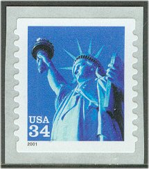 3466 34c Statue of Liberty SA Plate Number Coil Strip of 3 #3466pnc