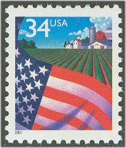 3469 34c Flag over Farm Water Activated Plate Block #3469pb